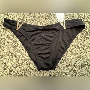 Victoria Secrets Black Bikini Bottom with Gold V Accents